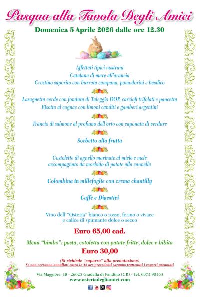 Menu Pasqua 2026